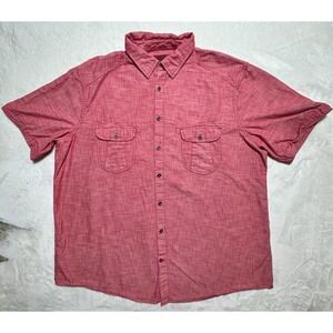 Foundry Shirt Mens 2XLT Muted Red Short Sleeve Button Up Chambray Pockets Cotton